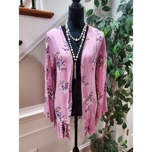 Cotton On Women's Pink Floral Viscose Long Sleeve Open Front Casual Jacket XS